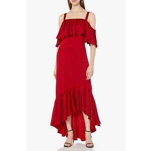 Jill Jill Stuart Women Red Ruffle Hem Hi-Low Midi Dress Size 10 NWT